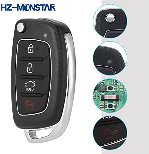 HZ-MONSTAR 4 Düğmeler Uzaktan Çevirme Anahtarlık, Araba Anahtarlık Anahtarsız Giriş Uzaktan Hyundai 2015 2017