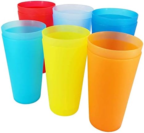 YUYUHUA 32-ons Büyük Plastik Bardaklar ve 22-ons plastik bardaklar BPA Ücretsiz 24 Set 6 Çeşitli Renkler