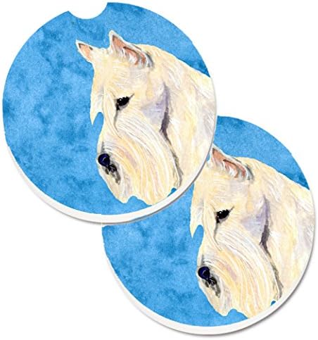 Caroline's Treasures SS4806-BUCARC Blue Wheaten Scottish Terrier 2 Bardaklık Araba Bardak Altlığı Seti, Araba Bardak