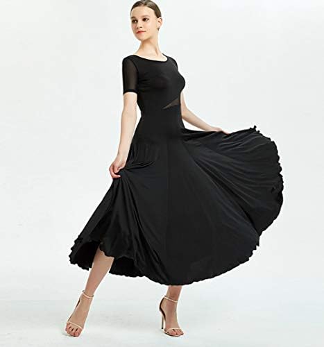 YUMEİREN Basit Yuvarlak Boyun Balo Salonu Dans Elbise Modern Dans Flamenko Vals Tango Kostüm