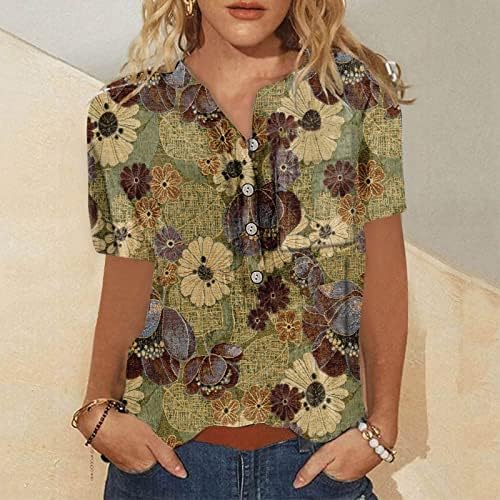 UQRZAU kadın Kısa Kollu Gömlek Rahat Moda Pamuk Keten Baskılı Kısa Gömlek 2023 T Shirt