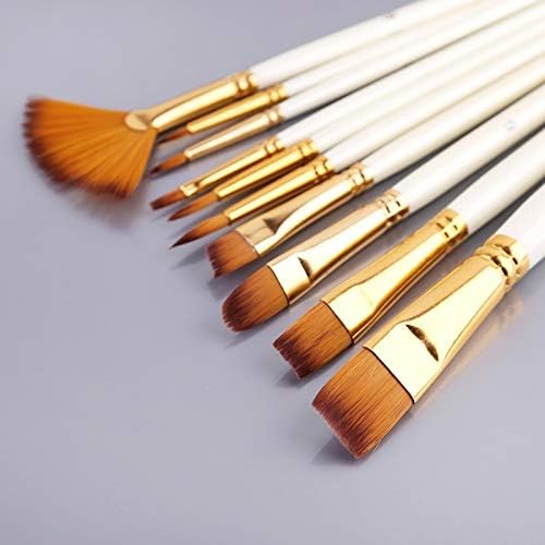 SAWQF 10 adet Naylon Saç Ahşap Saplı Suluboya Boya Fırçası Kalem Seti DIY Yağ Akrilik Resim Sanatı Boya Fırçaları