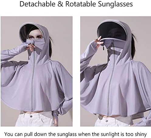 Nawvyıs kadın UPF 50 + Güneş Koruma Zip Hoodie Ceket Uzun Kollu Nefes Güneş Gömlek Yürüyüş Açık Ayrılabilir Sunglass
