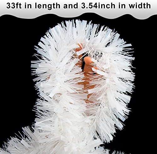 FOİMAS 33FT Noel Cicili Bicili Çelenk, Beyaz Bükülmüş Metalik Asılı noel çelengi Ağacı Şömine Ev Dekorasyon