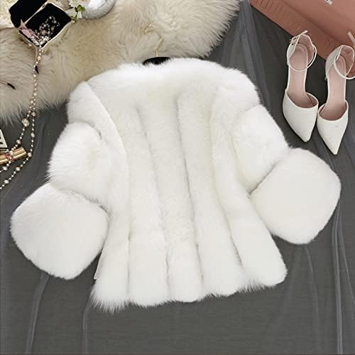 Bayan Faux Kürk Katı Kapşonlu Ceket Sıcak Yastıklı Bulanık Tıknaz Parkas Kış Beyaz Siyah Kalın Hırka