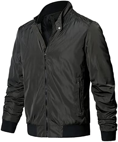 FSAHJKEE Erkek Hafif Yağmur Ceket, Yardımcı Moda Uzun Kollu Zip Up Kentsel Bezelye Ceket Erkek Rüzgarlık Dış Giyim