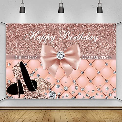 AWERT Polyester 6x3. 6ft Mutlu Doğum Günü Afiş Glitter Yüksek Topuklu Elmas İlmek Gül Altın İşareti Posteri Doğum