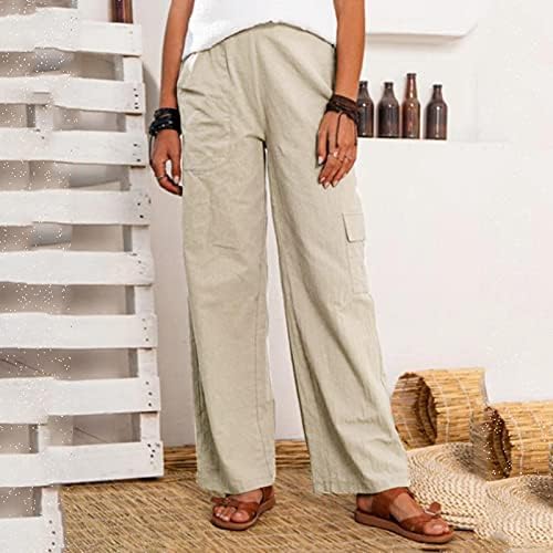 Kadınlar için pamuk Keten Pantolon, Şık Rahat Geniş Bacak Palazzo Capri Kargo Pantolon Baskılı Plaj Yoga cepli pantolon
