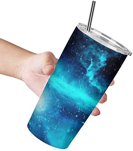 Mavi Galaxy 20 oz Seyahat Kahve Kupa Vakum Yalıtımlı Paslanmaz Çelik Latte kapaklı bardak Saman ve Fırça