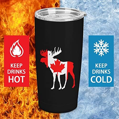 Geyik Kanada Bayrağı 20oz Seyahat Kahve Kupa Vakum Yalıtımlı Paslanmaz çelik Latte kapaklı bardak Saman ve Fırça