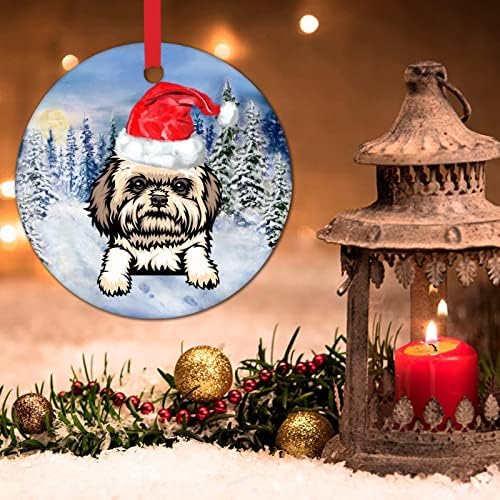 Noel Süs Peeking Köpek Santa Şapka ile Noel Ağacı Süsleri Suluboya Noel Pet Noel Süs Çocuklar için Labrador Köpek