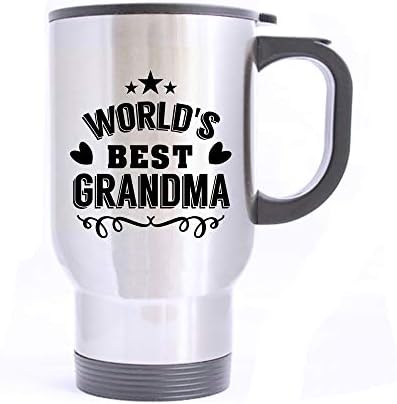 Artsbaba Seyahat Kupa dünyanın En İyi Büyükanne Paslanmaz Çelik kulplu kupa Seyahat Kahve / Çay / su kupası, gümüş
