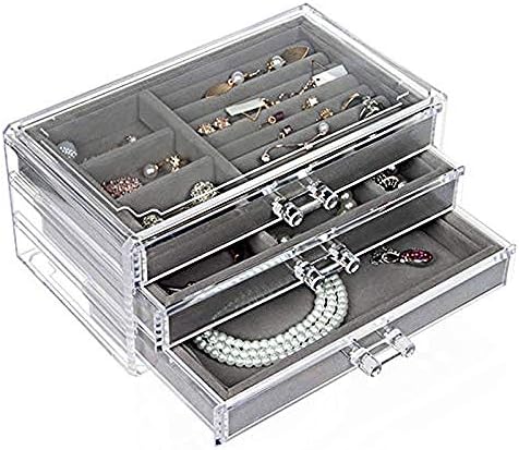 YASEZ Mücevher Kutusu-3 Çekmeceli Kadınlar için Kutu, kadife Mücevher Organizatör Küpe Bileklik Bileklik Kolye ve