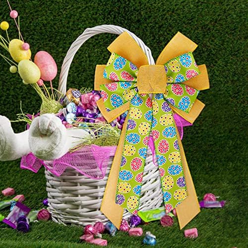 Cam İmzalı Paskalya Yay Çelenk Paskalya Tavşanı Çelenk Yay paskalya dekorasyonu Bahar Çuval Bezi Ön Kapı için Yay