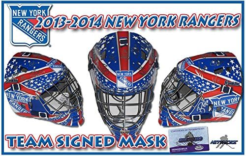 2014 NEW YORK RANGERS Takımı, COA İmzalı NHL Kaskları ve Maskeleri ile TAM BOY KALECİ MASKESİ İmzaladı