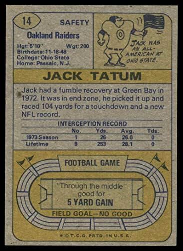 1974 Topps 14 Jack Tatum Oakland Akıncıları (Futbol Kartı) ESKİ / MT + Akıncılar Ohio St