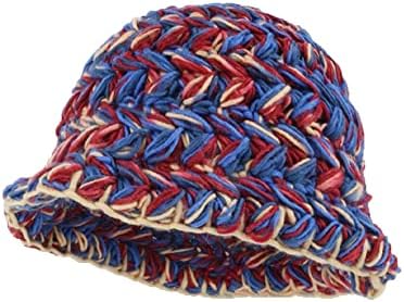 QOOEQPQY Kadınlar Renkli Örgü El Yapımı Katlanabilir Disket Tığ Kova Şapka Tıknaz Bere Kap