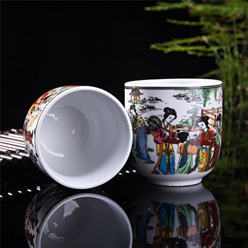 THY KOLEKSİYON On İki Güzellikte 6 Doğu Asya Tasarım Seramik Çay Bardağı Seti-Her Biri 8 OZ Kapasiteli