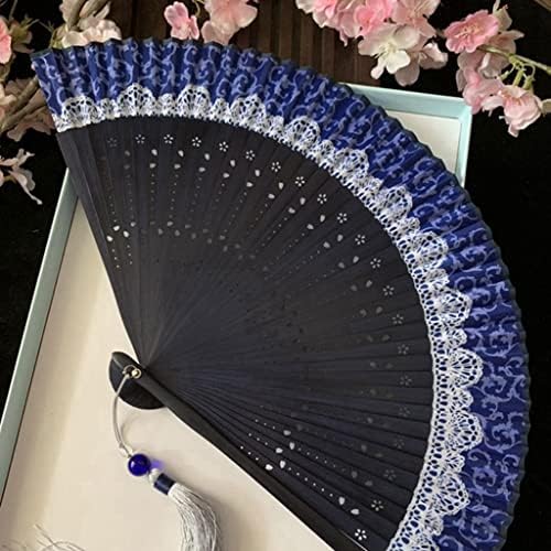 YCFBH Çin Tarzı Dantel Taşınabilir ipek yelpaze Japon yelpaze Ürünleri Fan Antik Stil Küçük Hediye Fan (Renk: D,