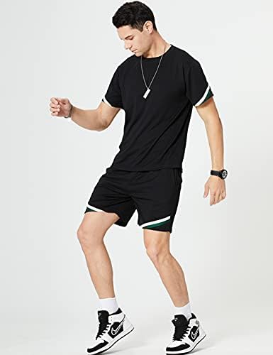 Erkek 2 Parça Atletik Spor Setleri T-Shirt ve şort takımı Örgü Eşofman Kıyafetler