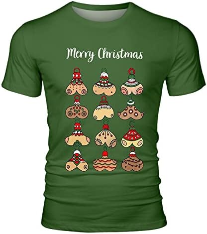 XXBR Noel Kısa Kollu T-Shirt Mens için, çirkin Noel Baskı Tasarımcı Kostümleri Komik Grafik Egzersiz Slim Fit Tee