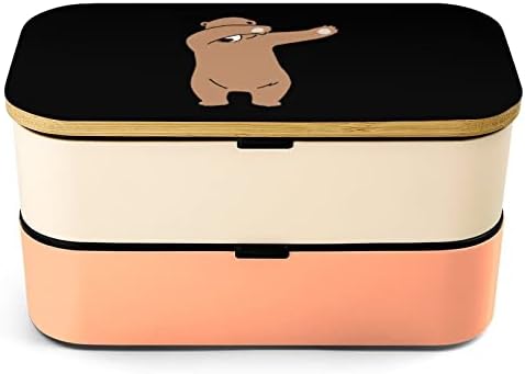 Dabbing Komik Ayı Çift Katmanlı Bento yemek kabı Gereçler Seti Istiflenebilir yemek kutusu Içerir 2 Konteyner