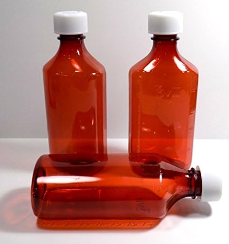 16 Ons Mezun Oval Plastik Amber RX İlaç Şişeleri w / Kapaklar-6 Paket