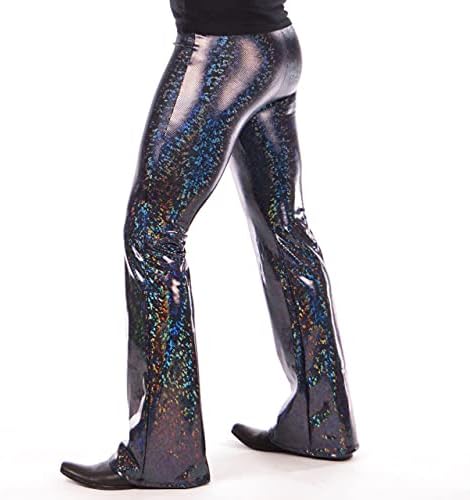 Revolver Moda / Funstigators Festivali Giyim: Erkek Holografik Alevlendi Disko Legging Pantolon-Made in USA (S, Siyah)
