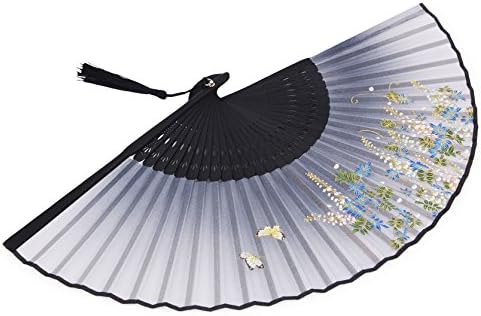 Amajiji Hand Held Katlanır Fan Kadınlar için, 8.27(21cm) Chinease/Bambu Çerçeveli Japon El Tipi İpek Katlanır Fan,