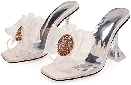Kadın Açık Topuklu Ayakkabılar, Kristal Rhinestones Slingback Düğün Ayakkabı Yüksek Topuk Terlik Çiçek Yüksek Topuk