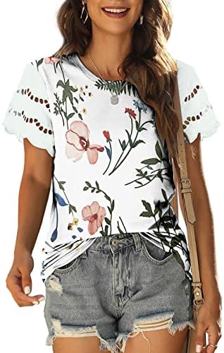 Kısa Kollu 2023 Crewneck Kır Çiçeği Çiçek Grafik Brunch Bluz T Shirt Kızlar için Sonbahar Yaz Dantel Pamuk Tshirt