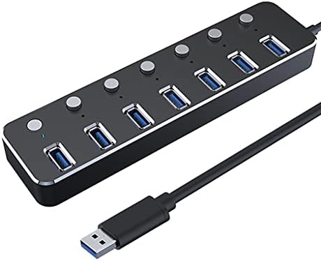 ZHYH Alüminyum 7-Port USB 3.0 Hub 120cm Kablo Alt Kontrol Anahtarı 5Gbps LED Göstergesi HUB Şarj Edilebilir Splitter