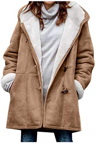 Kışlık Mont Kadınlar için Retro Sıcak Uzun Kollu Artı Boyutu Ceket Boynuz Toka Fermuar Cep Kapşonlu Kalın Dış Giyim