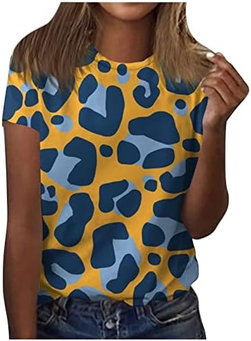 Kadın Kısa Kollu Ekip Boyun Tops 3D Baskı Renk Blok T Gömlek Casual Konfor Hafif Çizgili Tunik Shirt
