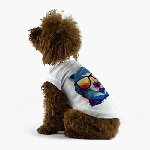 Hipster Hayvan Sanat Köpek T-Shirt-Ayı Köpek Gömlek-Serin Köpek Giyim-Beyaz, L