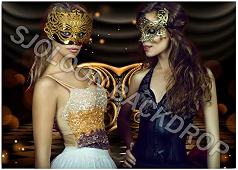 SJOLOON 7X5ft Mardi Gras Zemin Karnaval Masquerade Zemin Parlak Altın Maske Zemin Koyu Retro Zemin Sahne Arka Plan
