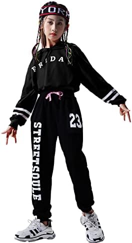 Kızlar 2 Parça Kıyafet Hip Hop Dans Elbise Çocuklar Kırpılmış Hoodie Kazak Sweatpants Jogger Dans Giyim eşofman takımı