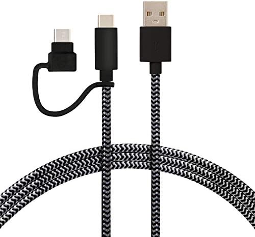 Sarmal Örgülü Naylon USB-A'dan USB-C'ye Şarj ve Senkronizasyon Kablosu, Mikro USB, Siyah, 5 ft (ETHACM10WT)