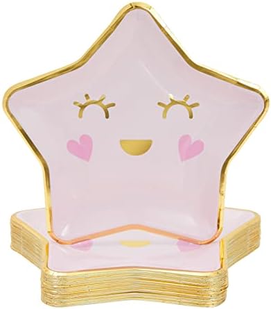 MAVİ PANDA 48 Paket Pembe Yıldız Kağıt Tabaklar Kızlar için Twinkle Twinkle Little Star Bebek Duş Temalı Parti Süslemeleri