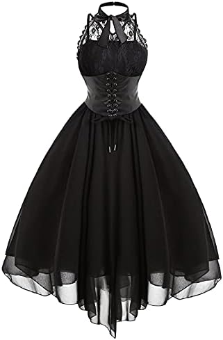 Kadın Gotik Dantel boyundan bağlamalı elbise kadın Kolsuz Korse Elbise Cadılar Bayramı Vintage Elbiseler Steampunk
