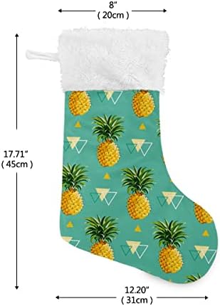 Noel Çorapları Meyve Ananas Mavi Geometrik Üçgen Beyaz Peluş Manşet Merserize Kadife Aile Tatili Kişiselleştirilmiş