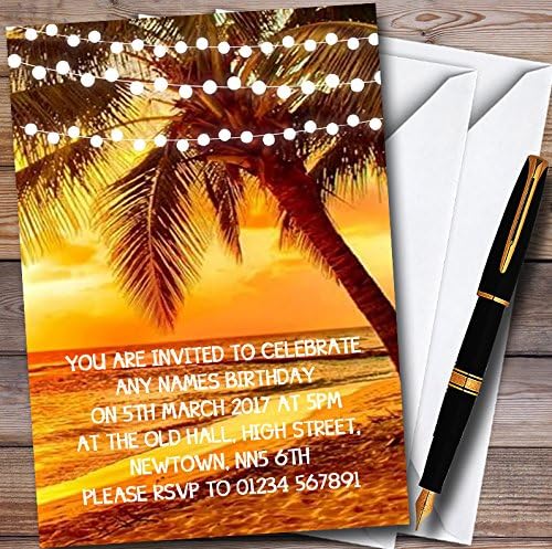 Kart hayvanat bahçesi gün batımı plaj ışıkları kişiselleştirilmiş parti davetiyeleri