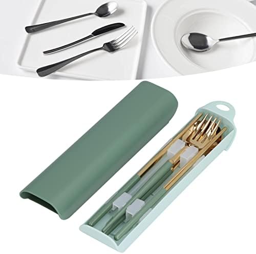 Seyahat çatal bıçak takımı, Ayna Cilası Taşınabilir Mutfak Sofra Otel Kamp Okul Öğrenci için(Yeşil altın)
