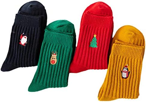 BESTOYARD 4 Çift Noel Çorap Karikatür Nakış Çorap Çift Çorap Hediye için Parti Parti İyilik Noel Dekor