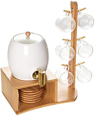 DNAN Beyaz Çaydanlık Kahve Fincanı Seramik Seti Bakır Musluk Porselen su ısıtıcısı ve Coaster (6 Bardak Seti Standı)
