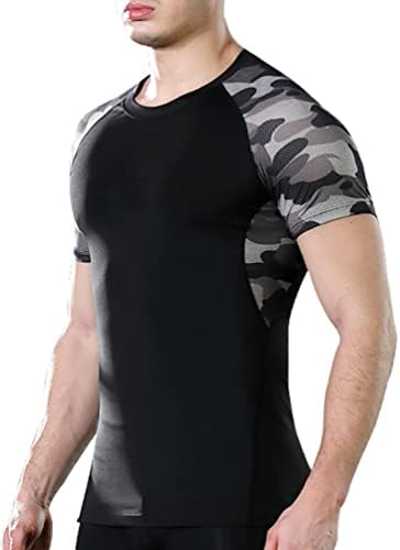 inhzoy erkek Kısa Kollu Atletik Gömlek Spor Taban Katmanı T-Shirt Tops Serin Kuru Spor Egzersiz Sıkıştırma Gömlek