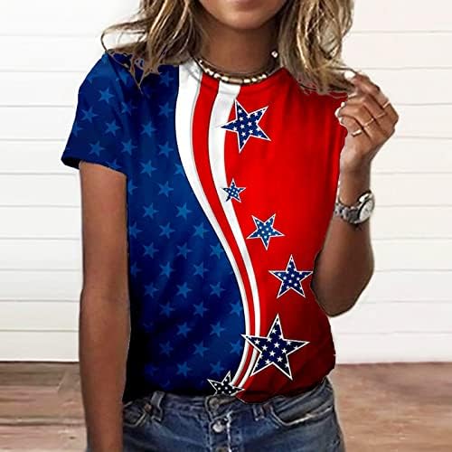 Kadın T-Shirt Amerikan Bayrağı Üstleri Bağımsızlık Günü Tees O-Boyun Kısa Kollu Gömlek Yaz Vatansever Rahat Fit Bluz