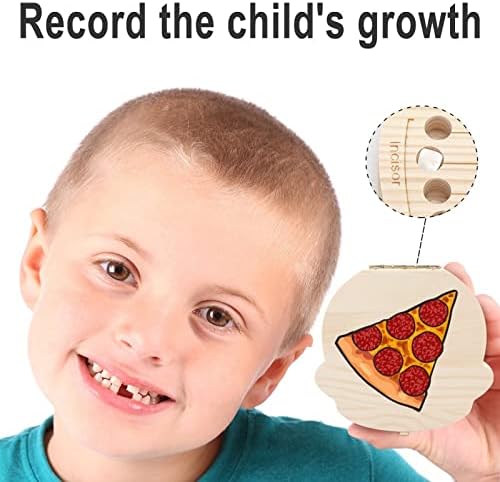 Pepperoni Pizza Diş Peri Kutusu Sevimli Hatıra Diş Tutucular Ahşap Depolama Kayıp Diş Tasarrufu Kutusu Doğum Günü