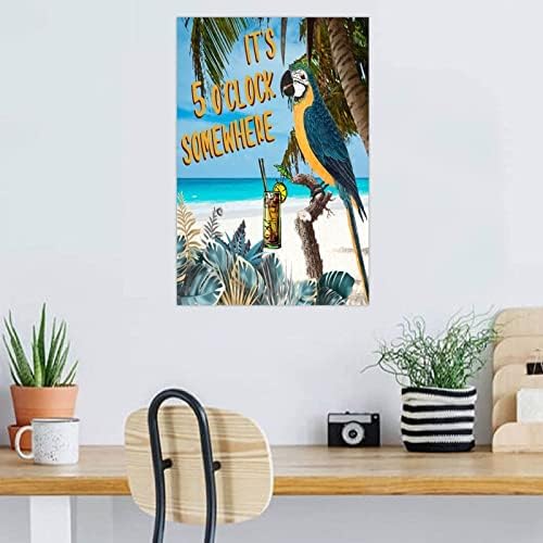 Saat Beşte Bir Yerde İlham Verici Duvar Dekoru Ahşap Tabelalar 8x12 inç Tropikal Flamingo Hawaiian Aloha Dikey Duvar