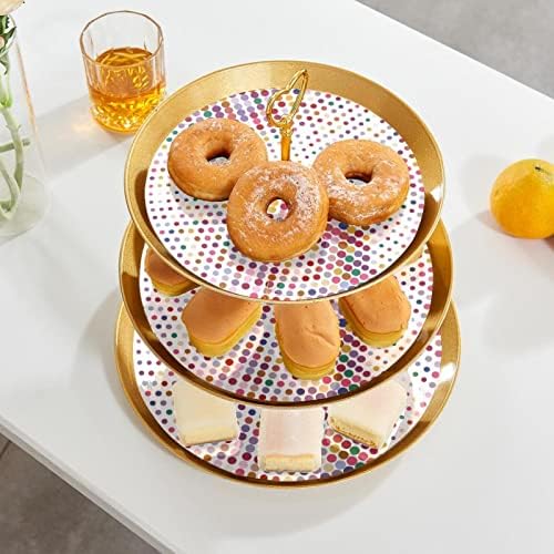 3 Parçalı Kek Standları Seti, renkli Noktalar Daire Plastik Kek Tutucu Şeker Meyve Tatlı Ekran Standı Düğün Doğum